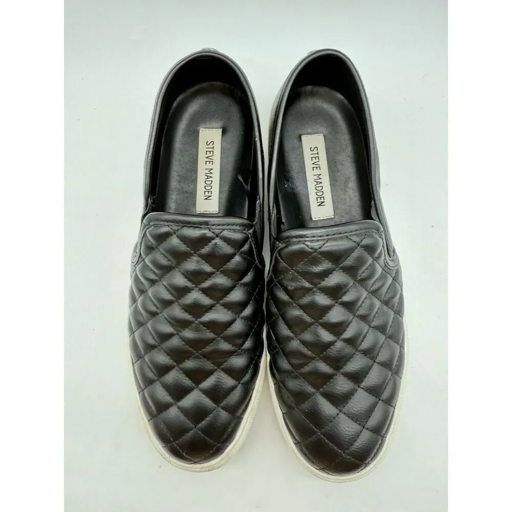Steve Madden Electric Quilted Black Slip On Flat Shoes Women’s Size 9M